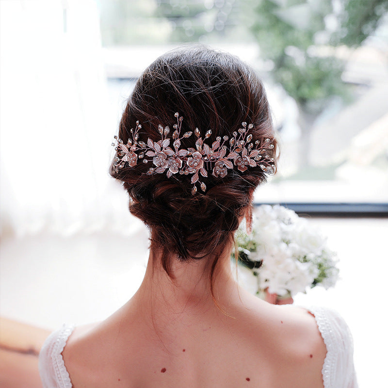 Flower Leaves Bridal Tiara Hair Accessories Rose Elements Hair Side Comb Elegant Hair Accessories