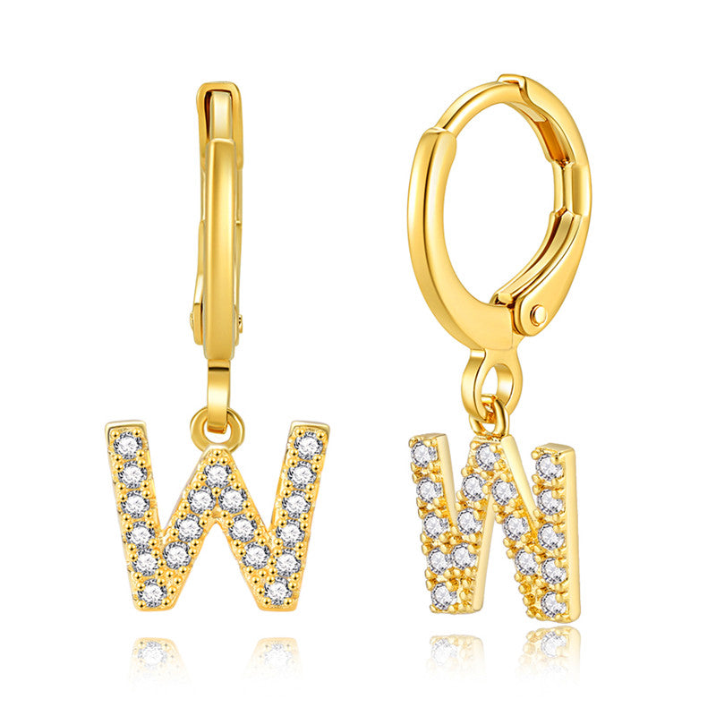 Luxury Elegant Letter A-Z Inlaid With Shiny Zircon Hoop Earrings Trendy Golden Color Daily Wear Accessories Copper 18K Gold Plated Jewelry