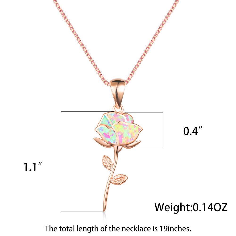Gorgeous White Opal & Rose Flower Necklace - A Perfect Gift for the Romantic Woman in Your Life!