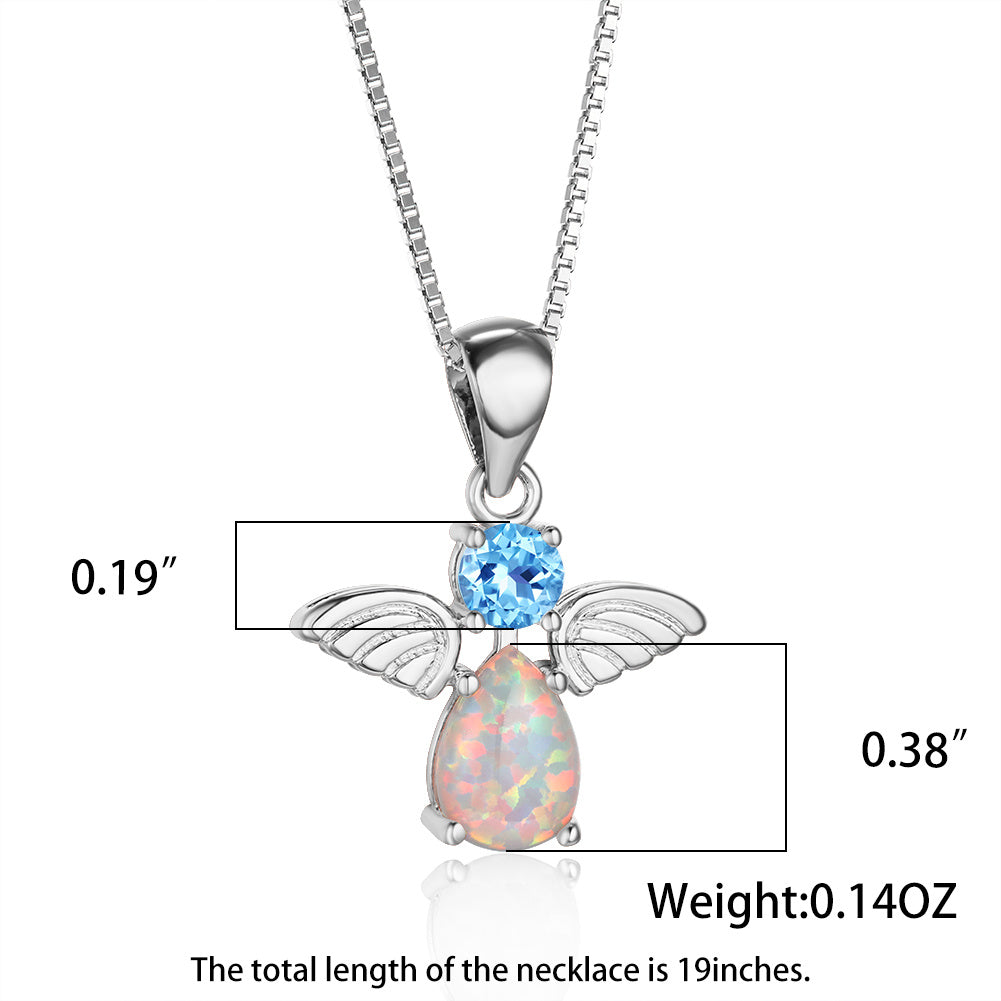 Simple Angel Wing Pendant Necklace Female Round Zircon Green Opal Wedding Necklace Dainty Chain Necklaces For Women