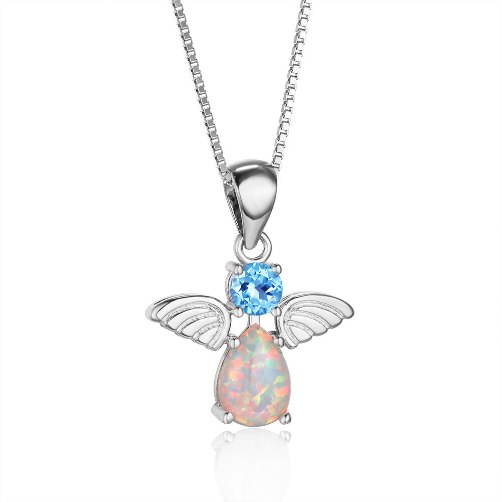 Simple Angel Wing Pendant Necklace Female Round Zircon Green Opal Wedding Necklace Dainty Chain Necklaces For Women