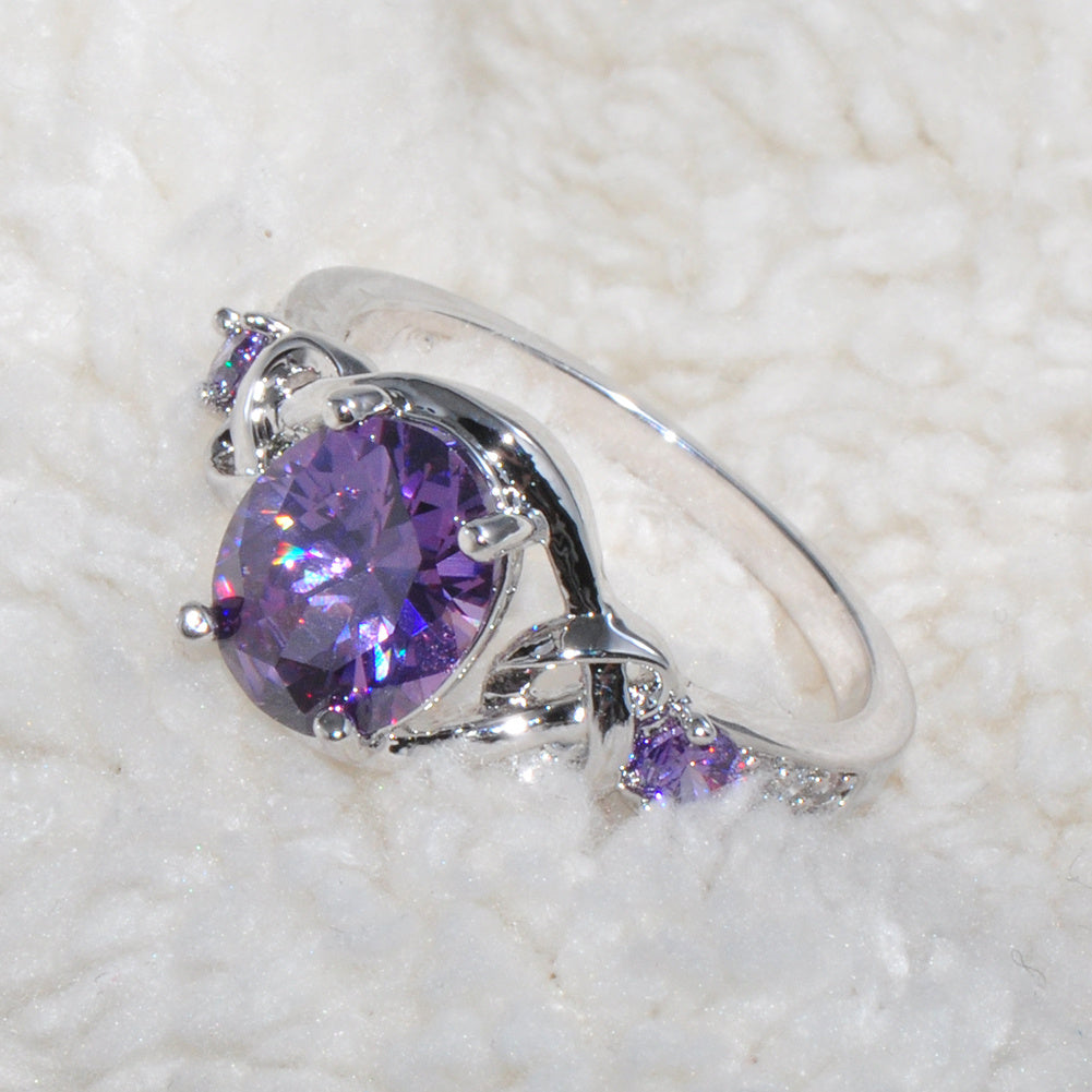 Elevate Your Romance with Mystic Cross Design Oval Cut Purple Zircon Ring - Perfect for Bride Engagement and Romantic Occasions - Women's Elegant Costume Jewelry