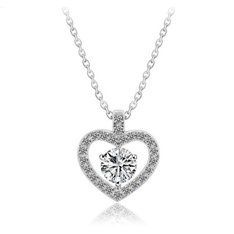 Hollow Heart Shape Shiny Pendant Necklace Inlaid Shiny Zircon Women'Necklace Jewelry For Valentine's Day