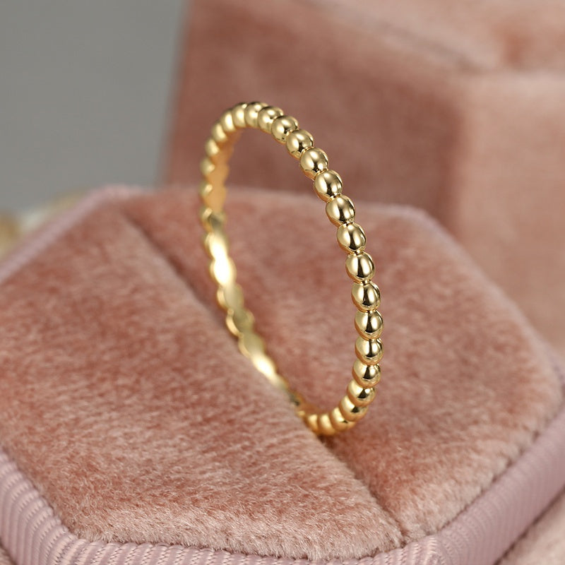 Gorgeous Gold-Plated Bead-Shaped Wave Point Stacking Ring for Women