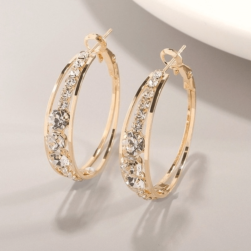 Exquisite Fashion Hoop Earrings with Gold Color and Zircon Stones - Perfect Valentine's Day Gift for Her