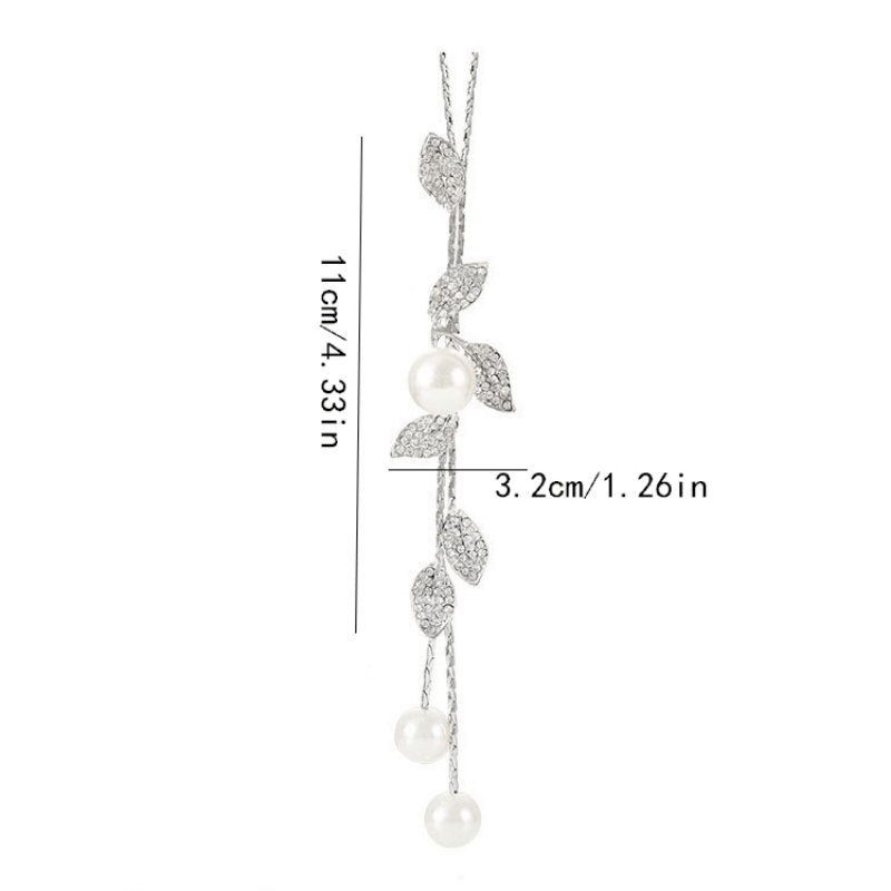Elevate Your Style with our Y-Shaped Charm Necklace featuring Leaf Shaped Rhinestones & Faux Pearls Pendant, Dangle Long Necklace, and Adjustable Elegant Tassel Sweater Chain - Perfect for Women and Girls