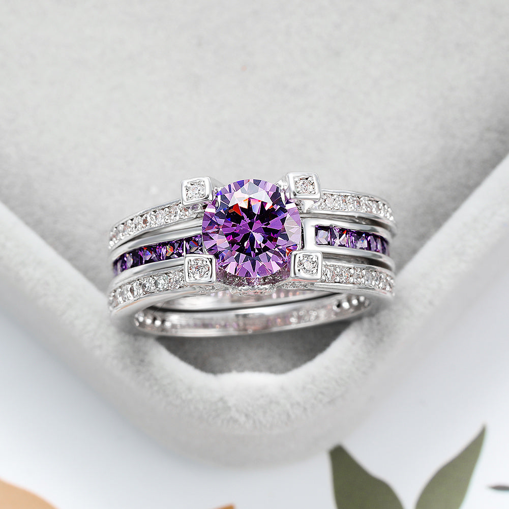 Gorgeous Silver Engagement Rings for Women - Luxury Crystal Stone & Zircon Wedding Ring Set