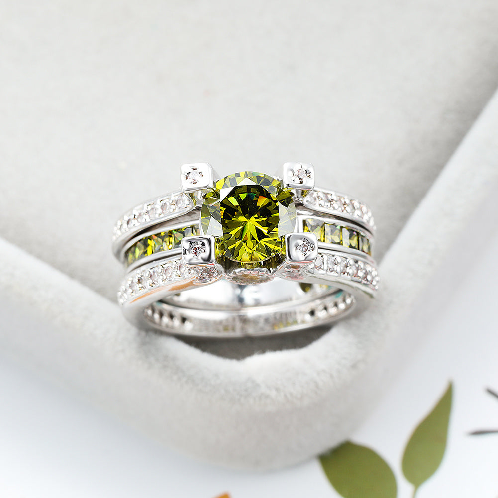 Gorgeous Silver Engagement Rings for Women - Luxury Crystal Stone & Zircon Wedding Ring Set