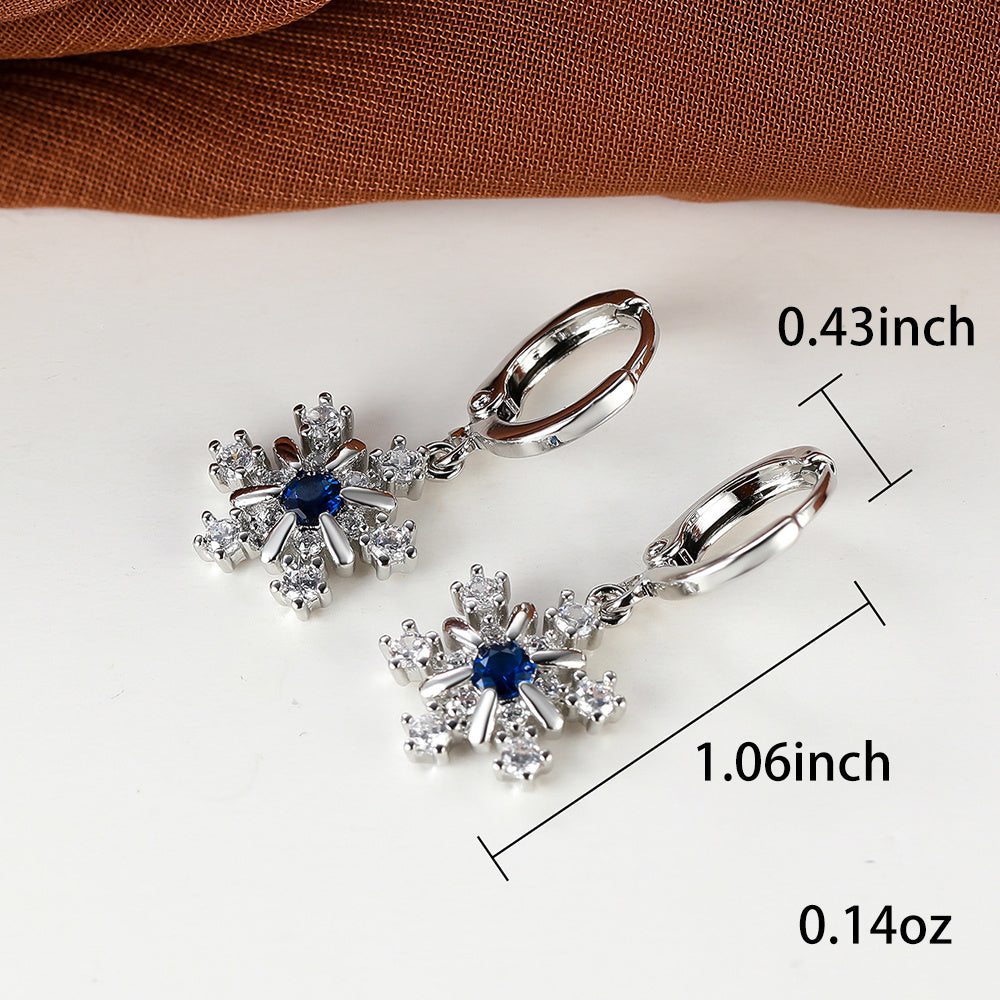 Classic Silvery Snowflake Christmas Earrings Inlaid Zircon Hoop Drop Earrings 18K Gold Plated Party Xmas Holiday Gift For Women 1Pair