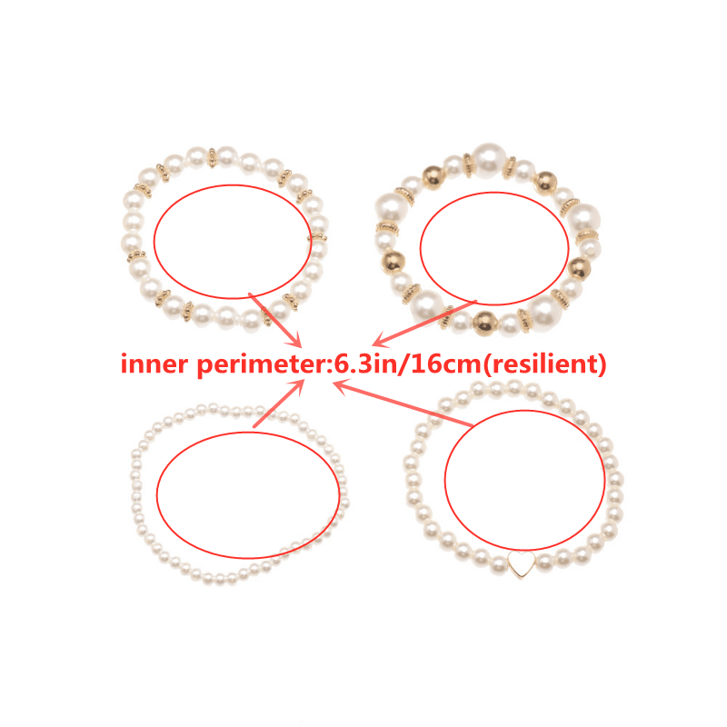 Boho Chic Multilayer Bracelet Set with Faux Pearls and Beads - 4 Piece White Hand Jewelry Collection