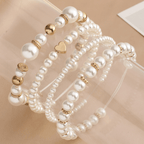 Boho Chic Multilayer Bracelet Set with Faux Pearls and Beads - 4 Piece White Hand Jewelry Collection