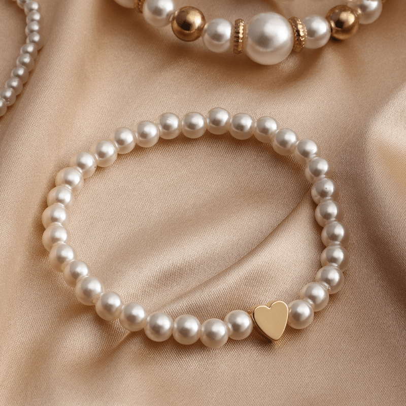 Boho Chic Multilayer Bracelet Set with Faux Pearls and Beads - 4 Piece White Hand Jewelry Collection