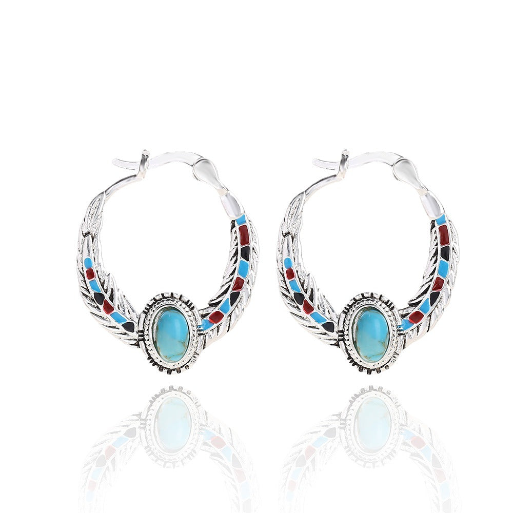 Add a Vintage Touch to Your Look with Turquoise Eagle Feather Dangle Hoop Earrings