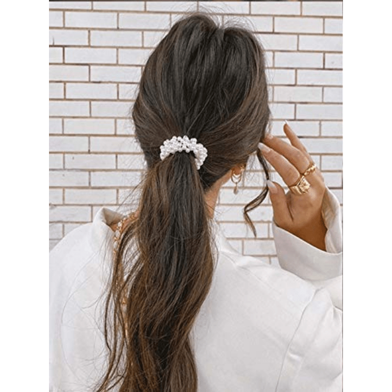 Upgrade Your Hair Game with 3pcs Faux Pearl Hair Ties - Elastic Hair Scrunchies, Stretchy Hair Bands, and Bead Hair Ropes for Women and Girls - Perfect for Weddings and Daily Use