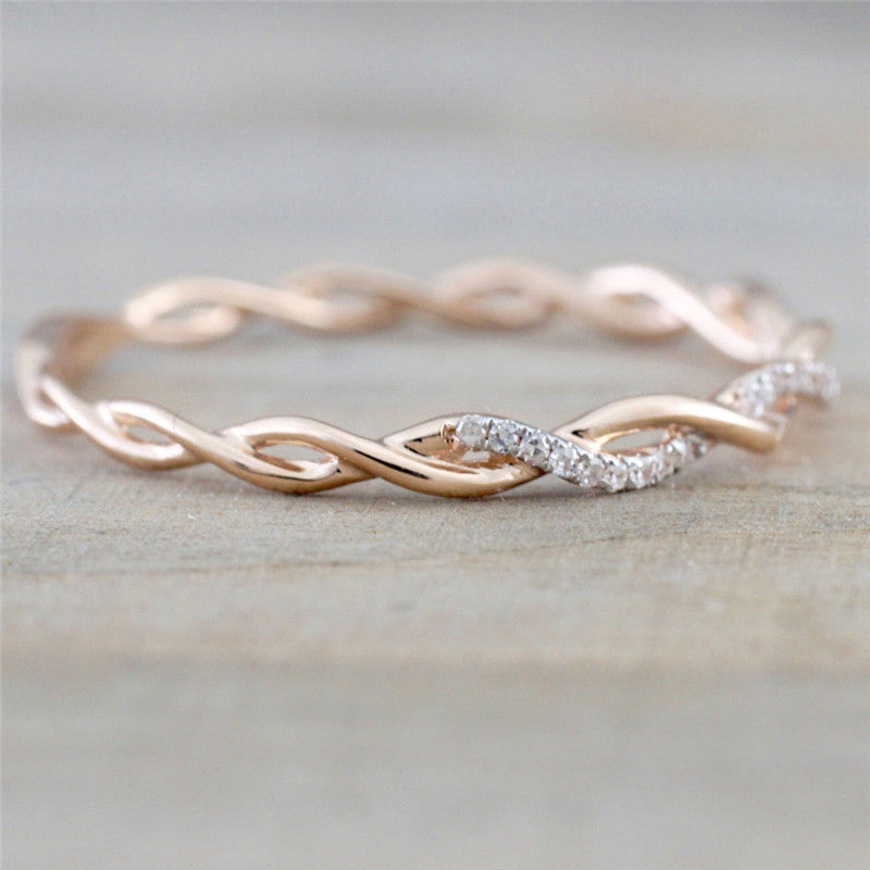 Make a Promise with our Wave Pattern Band Ring Inlaid with Shiny Zircon and 14K Gold Plating - Perfect for Weddings and Engagements!