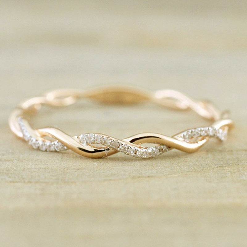 Make a Promise with our Wave Pattern Band Ring Inlaid with Shiny Zircon and 14K Gold Plating - Perfect for Weddings and Engagements!
