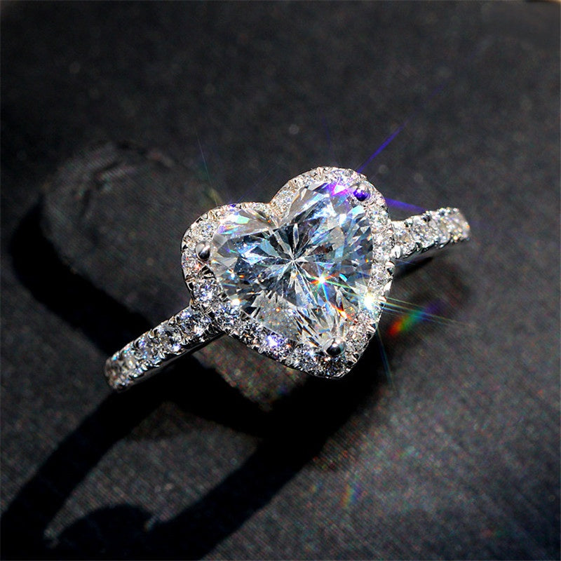 Make Her Heart Skip a Beat with our Luxury Heart Shape Zircon Wedding Engagement Ring - Perfect Valentine's Day, Anniversary or Birthday Gift for Women and Girls - 925 Silver Plated Jewelry
