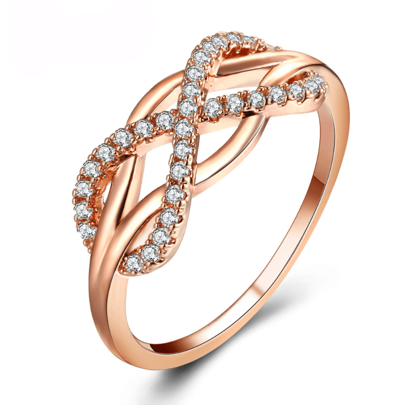Radiant Zircon Line Cross Inverted 8 Words Ring - Perfect Wedding Band for Women, Mom, Grandmother, Daughter, Sisters and Friends in Rose Gold Tone