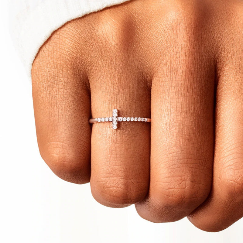 Sparkle with Love: Zircon Cross Ring for Engagement, Anniversary and Birthday Gifts for Girls and Women
