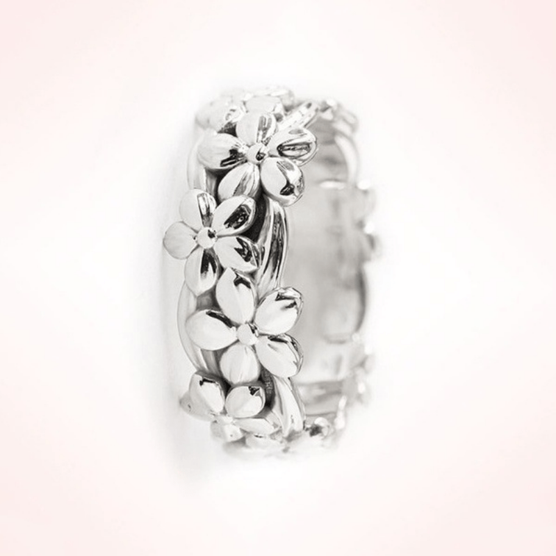 Plum Flower Band Ring Simple Alloy Finger Ring Jewelry 1 Pc