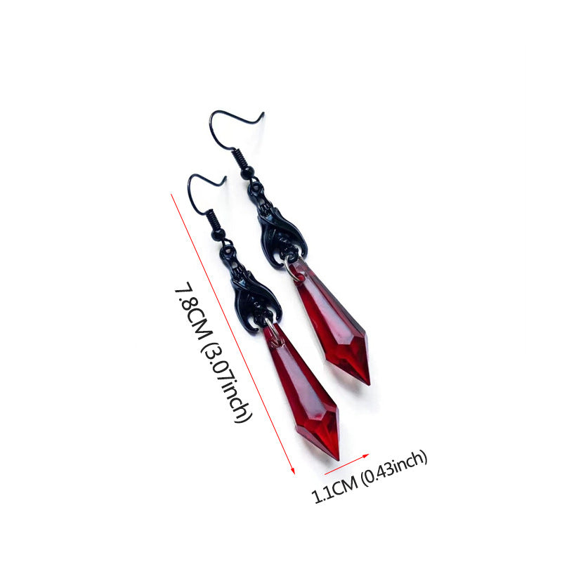 Gothic Vintage Red Crystal Earrings with Y2K Dark Bat Crystals - A Stylish Accessory for Any Outfit!