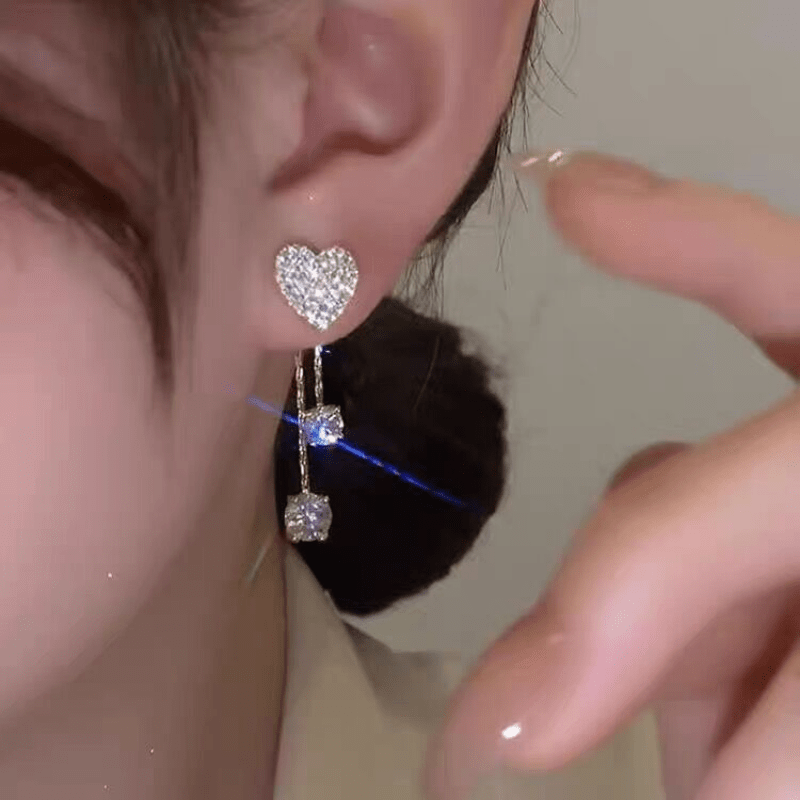 Unleash Your Personality with our Asymmetric Full Zircon Heart Shaped Tassel Earrings for Women and Girls