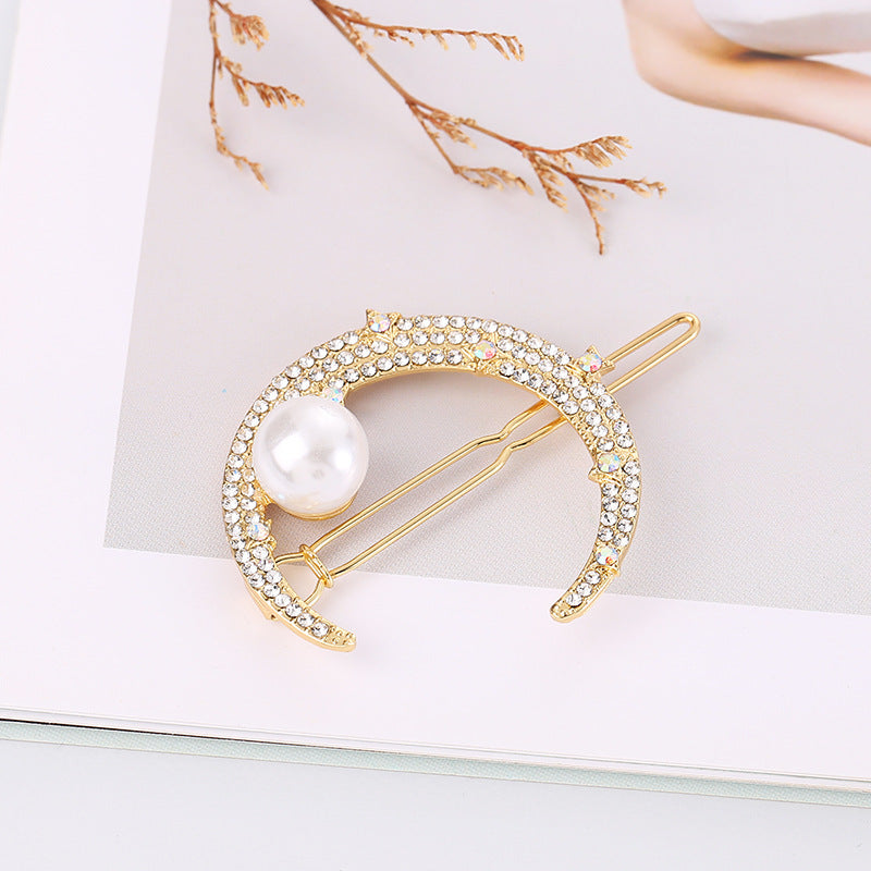 1pc Rhinestone Moon Decor Hair Clip Bohemia Style Hair Pin Elegant Headwear Decorative Hair Accessory