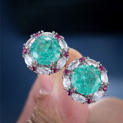 Delicate Round Crystal White Stone Stud Earrings Vintage Silver Color Wedding Jewelry For Women