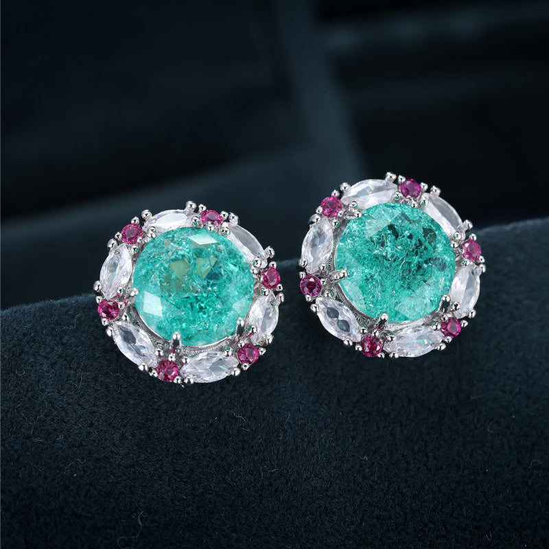 Delicate Round Crystal White Stone Stud Earrings Vintage Silver Color Wedding Jewelry For Women