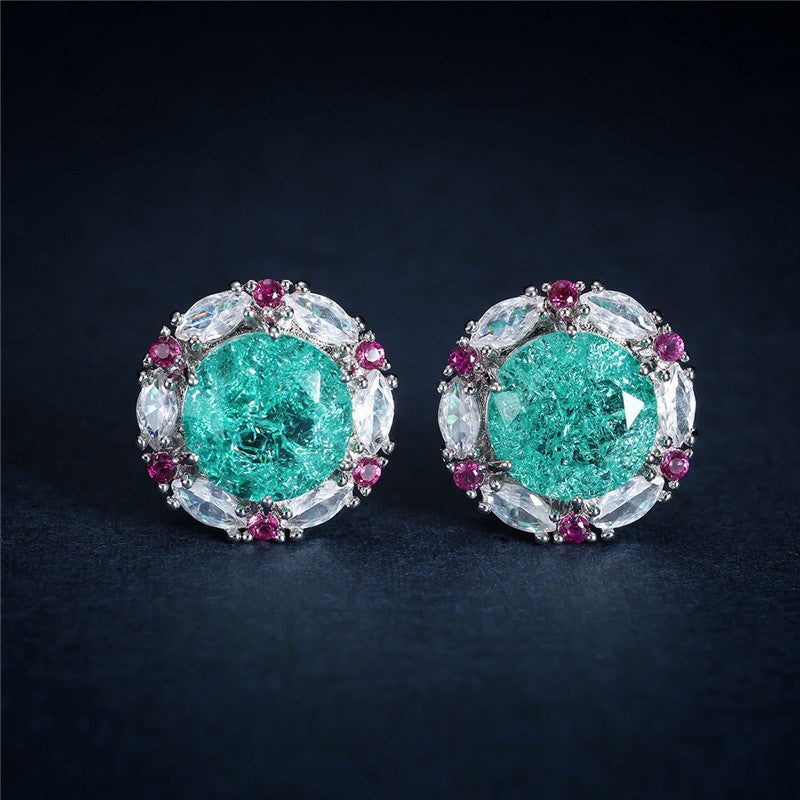 Delicate Round Crystal White Stone Stud Earrings Vintage Silver Color Wedding Jewelry For Women