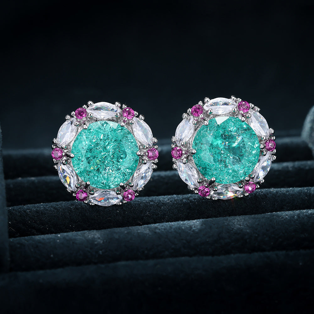 Delicate Round Crystal White Stone Stud Earrings Vintage Silver Color Wedding Jewelry For Women