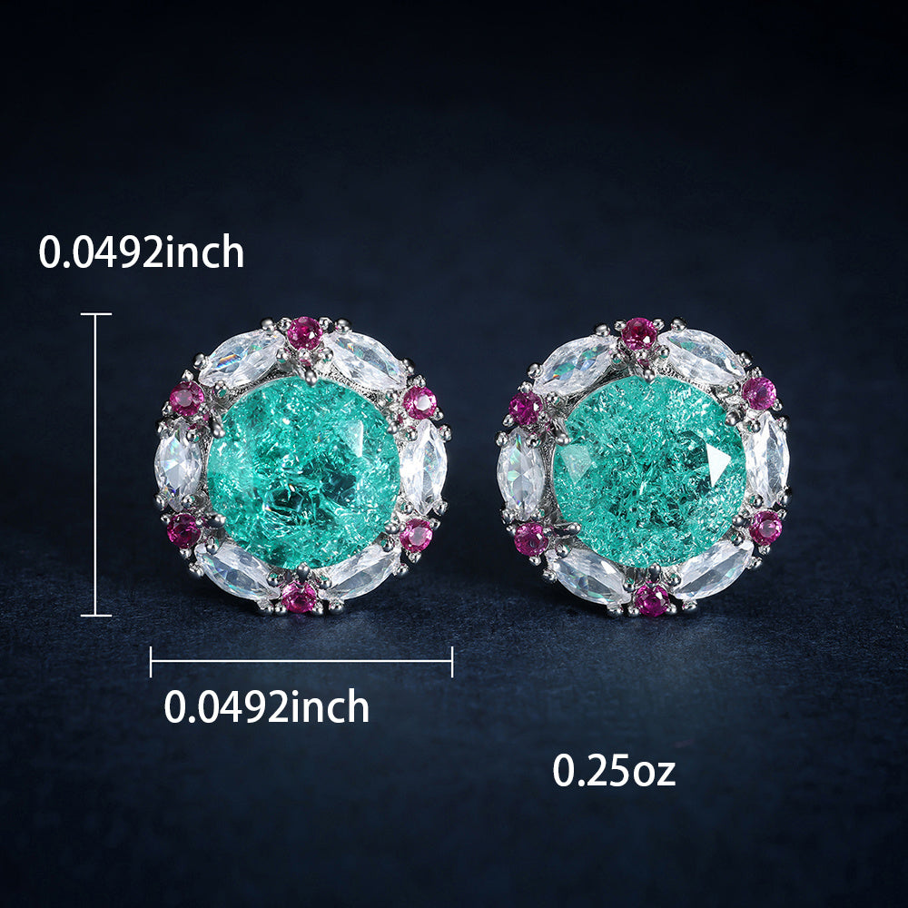 Delicate Round Crystal White Stone Stud Earrings Vintage Silver Color Wedding Jewelry For Women