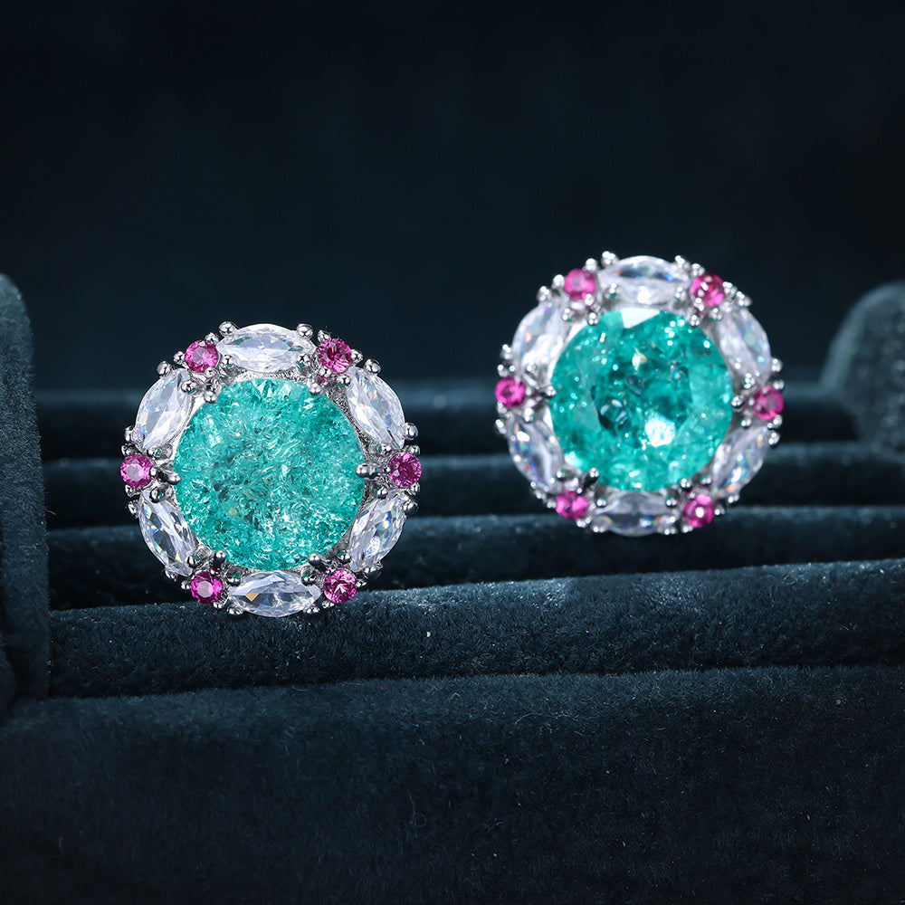 Delicate Round Crystal White Stone Stud Earrings Vintage Silver Color Wedding Jewelry For Women