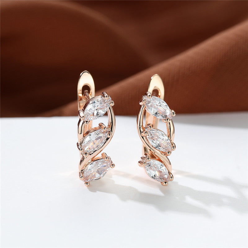 Crystal White Zircon Zircon Earrings Female Luxury Crystal Ear Jewelry Rose Gold Color Bridal Earrings