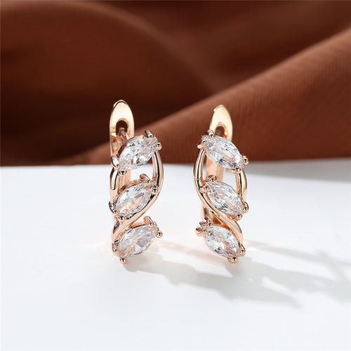 Crystal White Zircon Zircon Earrings Female Luxury Crystal Ear Jewelry Rose Gold Color Bridal Earrings