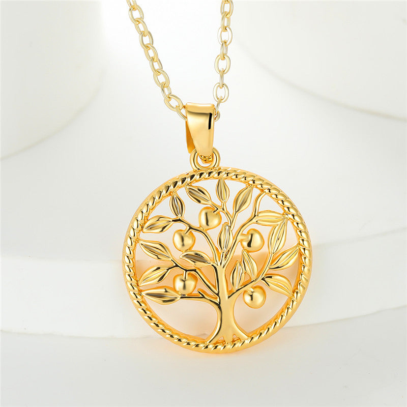 Luxury Life Of Tree Round Pendant Necklace Yellow Golden Color Chain Necklaces Charm Alloy Wedding Necklaces For Women