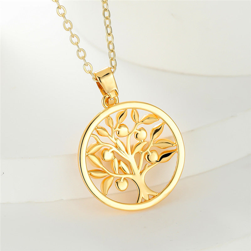 Luxury Life Of Tree Round Pendant Necklace Yellow Golden Color Chain Necklaces Charm Alloy Wedding Necklaces For Women