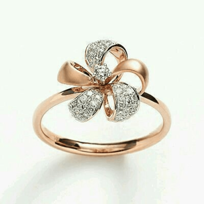 Hollow Flower Finger Ring Inlaid Shiny Zircon Elegant Luxury Finger Ring