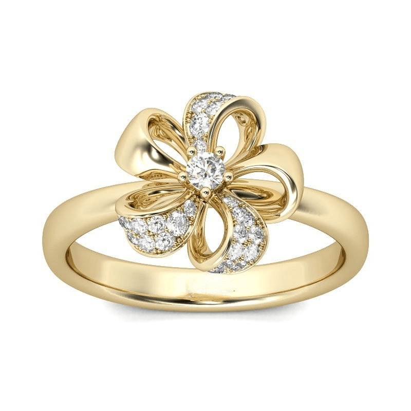 Hollow Flower Finger Ring Inlaid Shiny Zircon Elegant Luxury Finger Ring