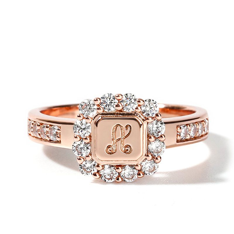 Luxury Square Shape Finger Ring Inlaid Shiny Zircon 14K Gold Plated Alloy Finger Ring