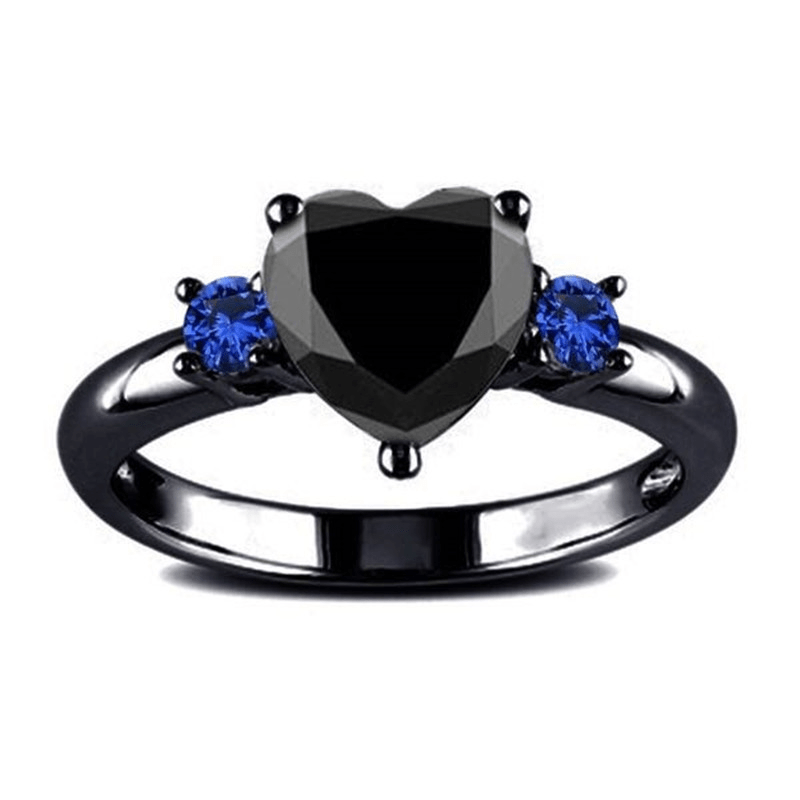 Inlaid Love Heart Shape Shiny Zircon Finger Ring Women's Black Hand Jewelry