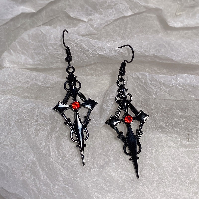 Gothic Spear Cross Earrings: Rhinestone Cross Ear Hooks for a Punk Style Look