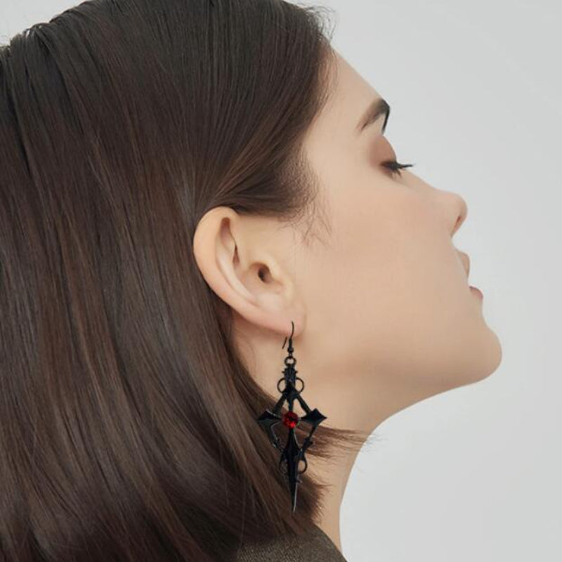 Gothic Spear Cross Earrings: Rhinestone Cross Ear Hooks for a Punk Style Look