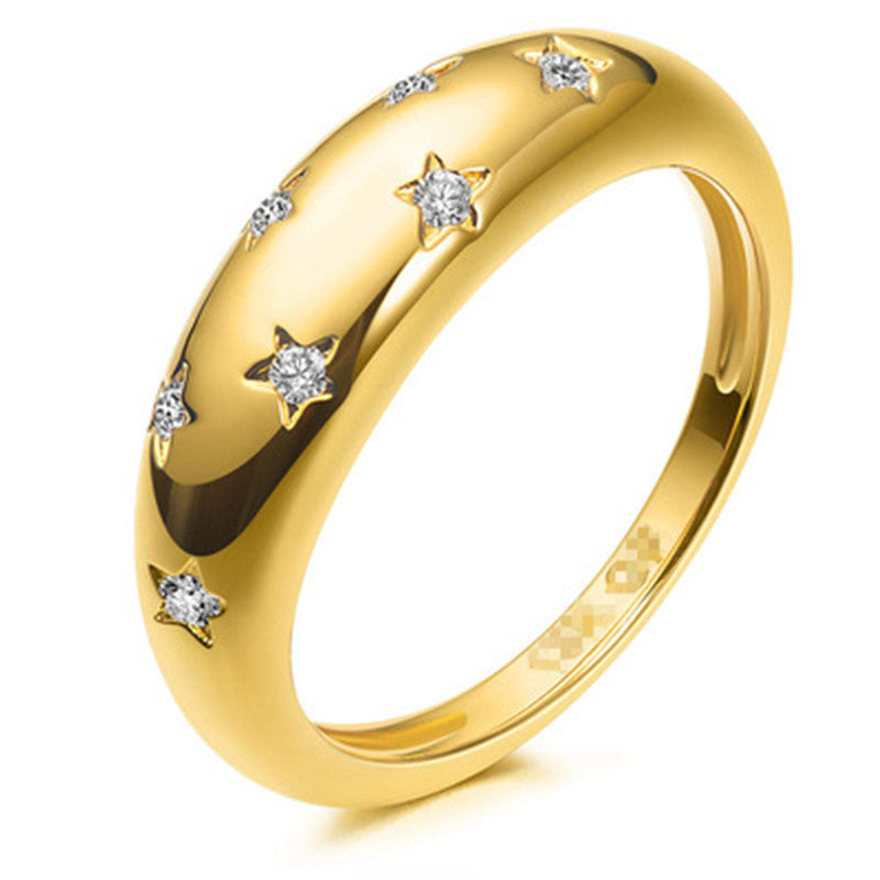 Fashion Thick Ring 14k Gold Plated Inlaid Shining Zircon Cute Star Design Match Daily Outfits Dainty Party Accessory Two Classic Colors To Choose