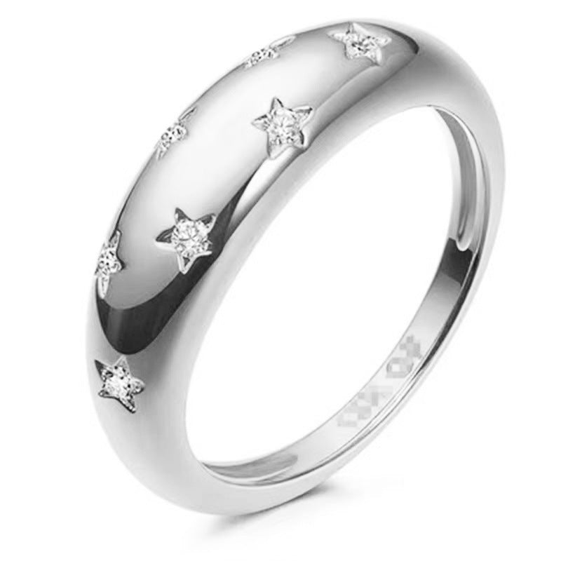 Fashion Thick Ring 14k Gold Plated Inlaid Shining Zircon Cute Star Design Match Daily Outfits Dainty Party Accessory Two Classic Colors To Choose