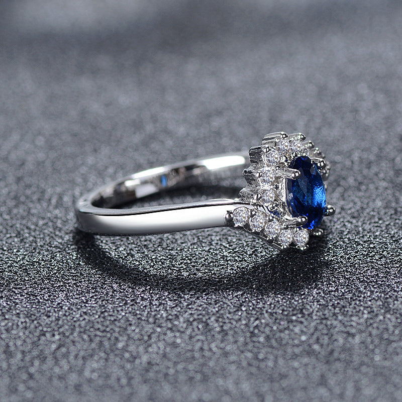 Luxury Bling Flower Finger Ring Inlaid Shiny Zircon Preppy Jewelry For Teen Girls