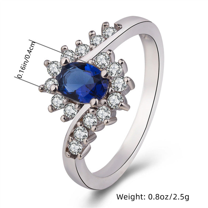 Luxury Bling Flower Finger Ring Inlaid Shiny Zircon Preppy Jewelry For Teen Girls