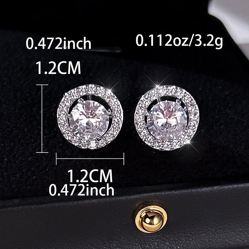 Detachable Dual Round Stud Earrings With Sparkling Zircon Decor Copper 18K Gold Plated Jewelry Exquisite Female Gift