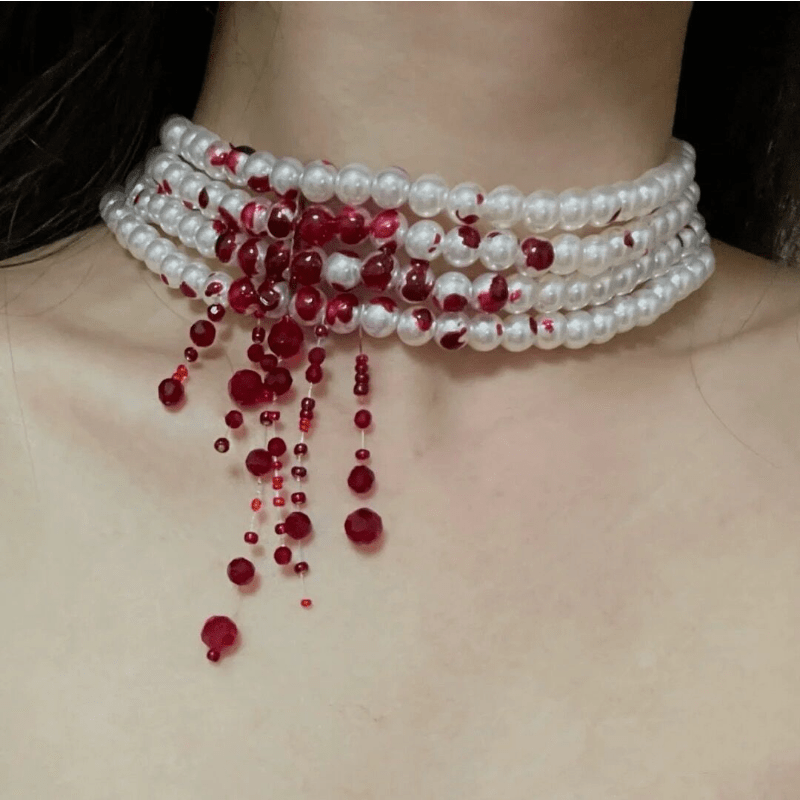 Gothic Pearl Necklace Choker: A Unique Halloween Gift for Women & Girls!
