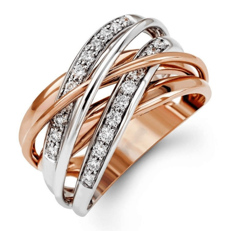 Fashion Wide Ring Silver Plated Intertwined Design Inlaid Shining Zircon Luxury Jewelry For Female Match Daily Outfits Party Accessory